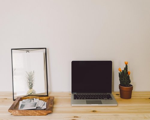 A clean and calm office desk setup